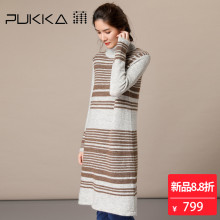 Pukka蒲牌提花羊毛针织连衣裙女原创设计女装秋冬装女2018新款图片