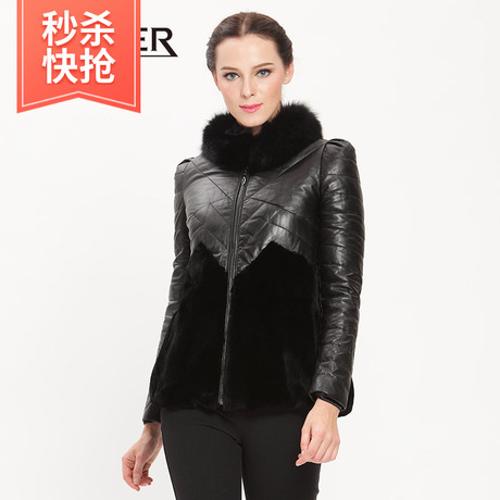 Kaiser/凯撒女装冬季韩版保暖长袖毛领皮衣绵羊皮外套 KKWDM14914商品大图