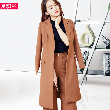 女装2018秋冬新款韩版时尚气质显瘦休闲西服上衣中长款西装外套女商品大图