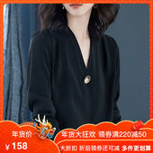 长袖上衣女春季衬衫新款V领雪纺衫大码宽松气质衬衣女装通勤小衫
