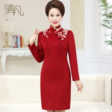 清凡婚礼妈妈装连衣裙秋冬季羊毛婚宴礼服喜婆婆时尚婚礼服中老年图片