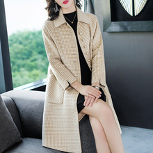 隆缘裳毛呢外套女2018冬新款中长款双面羊绒大衣格子呢子大衣3375图片