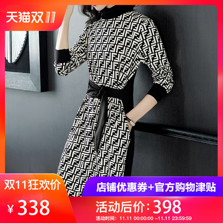 隆缘裳女秋装2018新款韩版时尚气质收腰显瘦字母中长款连衣裙3198商品大图