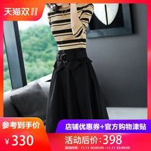 隆缘裳秋冬装2018新款OL气质条纹拼接假两件a字针织连衣裙女3508图片
