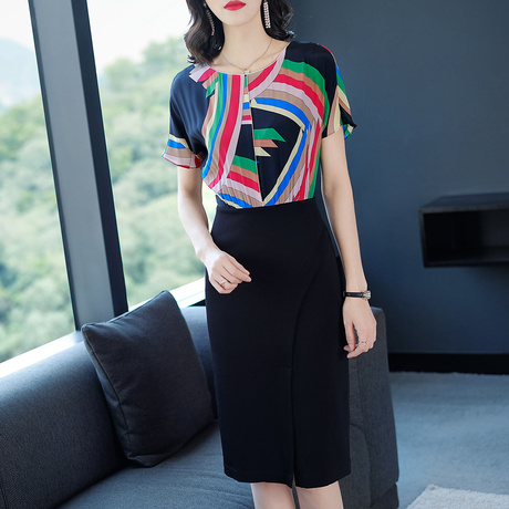 隆缘裳2018春夏一步裙新款女时尚真丝上身拼接修身包臀连衣裙8960商品大图