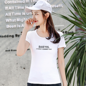白色t恤女短袖夏装2019新款韩版修身百搭纯棉半袖体恤上衣体恤衫