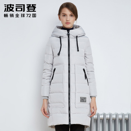 波司登秋冬新款时尚连帽女士中长款羽绒服修身休闲潮外套B1601260商品大图