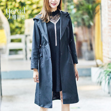 娅丽达女装2018秋季新款风衣女中长款纯色连帽韩版时尚外套图片