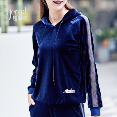 娅丽达连帽卫衣女2018秋季新款长袖套头宽松运动休闲款外套上衣商品大图