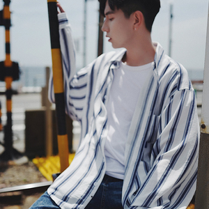 自制韩版蓝白条纹衬衫