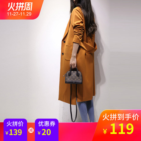 嘉茱莉2018秋装女装新款韩国韩版西装领中长款宽松风衣女外套F286商品大图