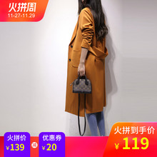 嘉茱莉2018秋装女装新款韩国韩版西装领中长款宽松风衣女外套F286图片