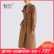 魅斑赫本风双面呢大衣2018冬季新款女装中长款长袖羊毛呢外套图片