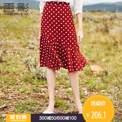 波点半身裙女香影2018夏秋新款chic复古ins超火中长高腰鱼尾a字裙