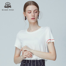 季候风2018秋季新品时尚直筒圆领宽松字母印花短袖t恤女图片