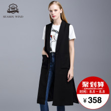 季候风2018秋季新款休闲宽松长款黑色百搭简约厚马甲外套女图片