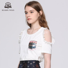季候风2018秋季商场同款时尚圆领淑女风两片短袖T恤女图片