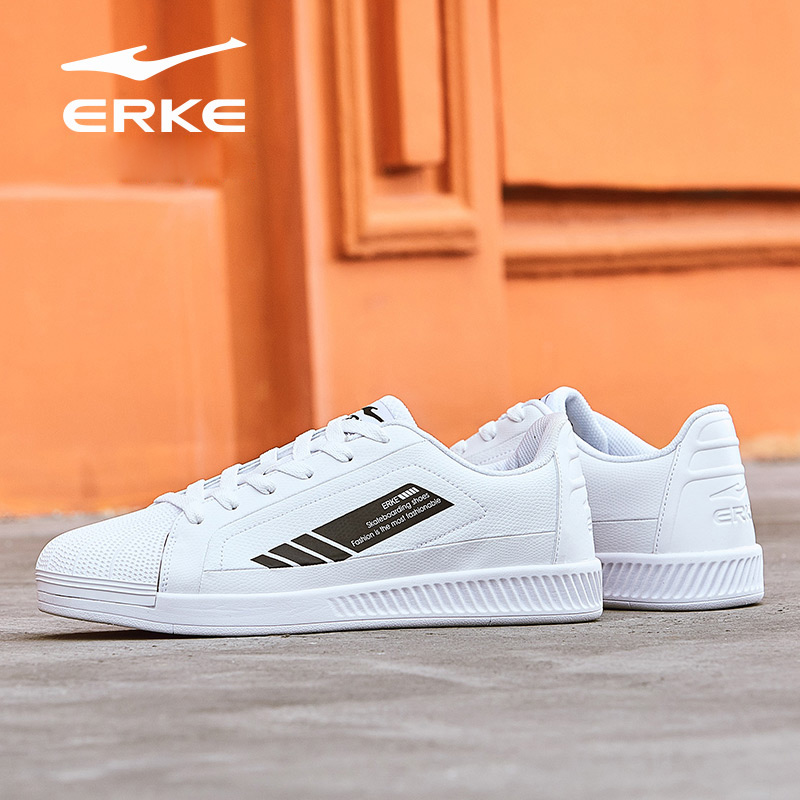 ERKE Men's Shoes Spring 2019 Sneakers Casual White Shoes Students' Black and White Skate shoe Anti slip Sports Shoes