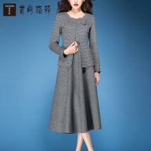 首尚格释秋冬套装女2018新款时尚气质双面呢外套背心裙毛呢两件套图片