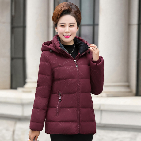 中老年羽绒服女短款加肥宽松胖妈妈新款2018冬装加厚连帽外套商品大图