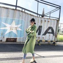 反季双面羊绒大衣女2019冬新款羊毛呢外套牛油果绿呢子大衣中长款