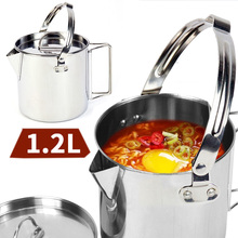户外不锈钢烧水壶1.2L登山野营茶壶便携吊锅炊具咖啡壶野餐锅