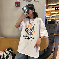 Koreastudios.19韩国美式复古阿美咔叽童趣兔八哥短袖T恤男女款