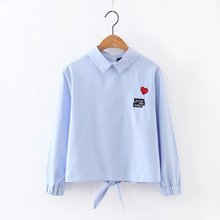 短款 流行百搭显瘦刺绣衬衫 欧美大牌女装 2017春夏新品 打结上衣