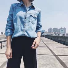 欧美风流行百搭后背重工刺绣绣花水洗牛仔衬衫 18新款 格调森林女款