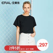 【门店直发】ERAL/艾莱依2018夏季新款宽松t恤女短袖黑色休闲上衣图片