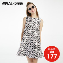 ERAL/艾莱依2017夏季圆领无袖连衣裙女韩版格子中长裙36447-FXEB图片