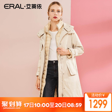 ERAL/艾莱依羽绒服女2018冬季新款收腰连帽风衣式大衣617105064商品大图