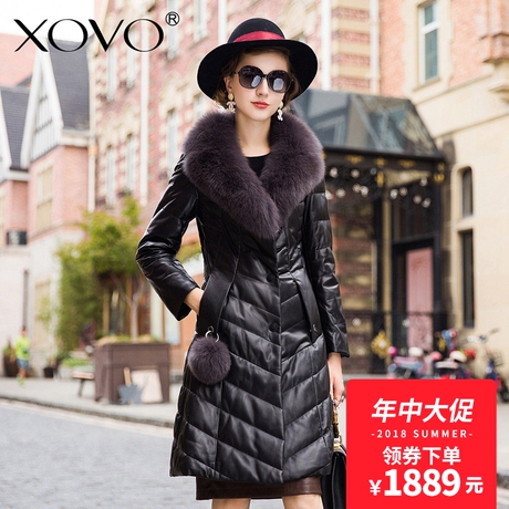2018新款冬狐狸毛领韩版修身真皮羽绒服皮衣女装中长款绵羊皮外套商品大图
