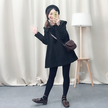 瞌睡兔 红色斜纹面料带帽大衣女秋冬风衣外套2018新