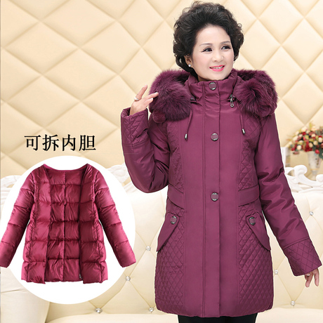 中老年羽绒服女短款活里活面中年妈妈冬装奶奶加厚外套2018新款商品大图
