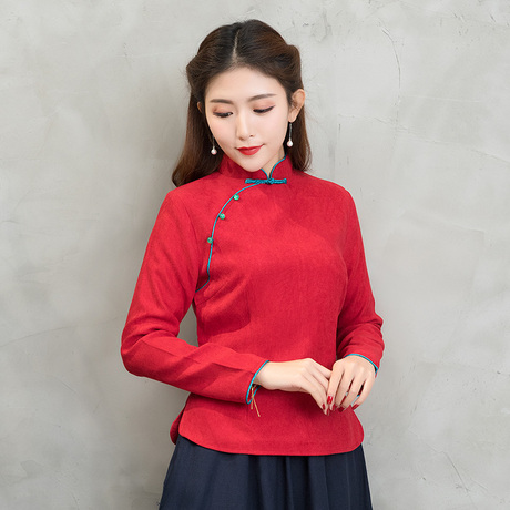 中式唐装上衣女秋装长袖改良茶人服冬装 民国风旗袍立领盘扣商品大图