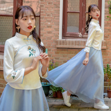 2018秋冬民国风汉服旗袍上衣 日常复古绣花民族风加厚唐装上衣女图片
