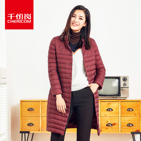 千仞岗女士中长款羽绒服2018秋冬新款纯色外穿立领外套女229032商品大图