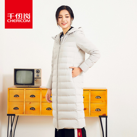 千仞岗女士加长款轻薄羽绒服2018秋新款纯色休闲带帽外套女229060商品大图