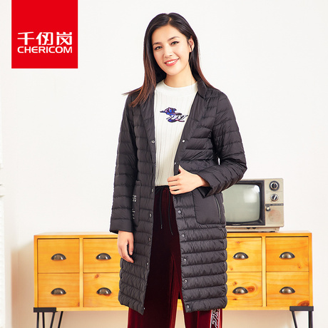 千仞岗女士中长款羽绒服2018秋冬新款纯色时尚立领外套女229031商品大图