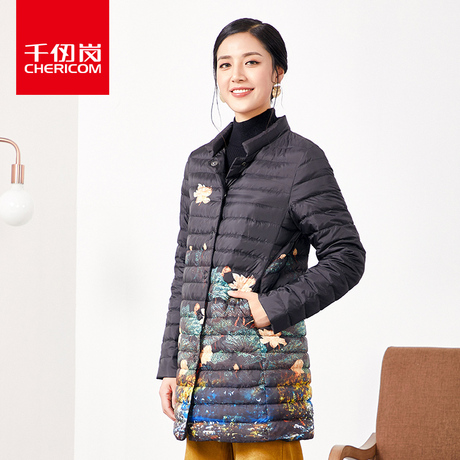 千仞岗女士中长款羽绒服2018秋冬新款渐变色休闲外套女229088商品大图