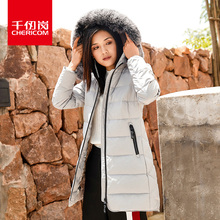 千仞岗女士中长款羽绒服2018秋冬新款狐狸毛领纯色休闲外套229181图片