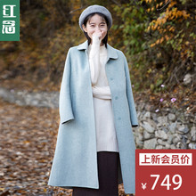 红念人字纹双面呢子大衣女秋冬2018新款中长款文艺羊毛呢外套女图片