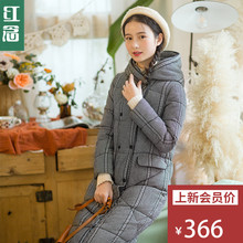 红念黑白格子棉服女中长款2018冬装新款加厚棉袄双排扣加厚棉衣女图片