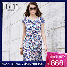 FINITY女装夏季新款高腰真丝A字裙 印花桑蚕丝连衣裙图片