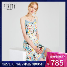 FINITY新款女装春夏时尚简约印花打底连衣裙蕾丝花边真丝裙子图片