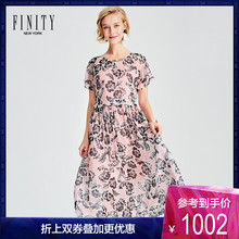 FINITY裙子夏女新款真丝印花连衣裙圆领气质高腰a字裙图片