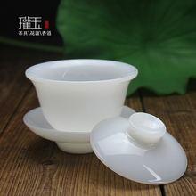 德化羊脂白玉瓷盖碗手工陶瓷泡茶碗三才碗高档白瓷大号功夫茶具