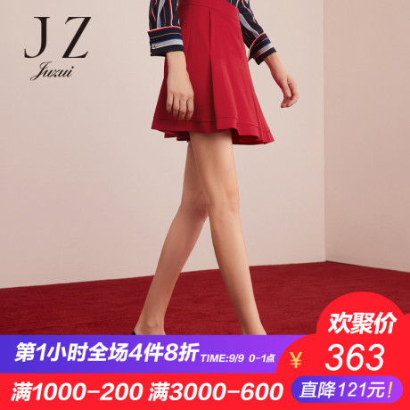 JUZUI/玖姿旗舰店女装2018秋装新款假口袋红色短裙女半身裙裤商品大图