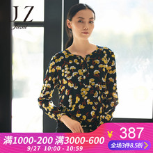 JUZUI/玖姿旗舰店2018秋装新款收腰碎花网纱套头小衫女上衣图片